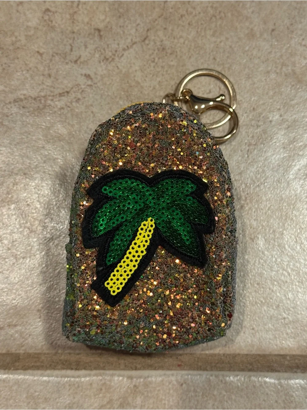 Glitter Palm Tree Keychain Phone Accessory - Gold/Green